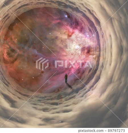 Man walks in space tunnel Man walks in space tunnel 89797273