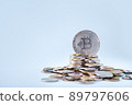 Bitcoin BTC Cryptocurrency Coins. Stock Market Concept. Exchange bitcoin cash for a money. Cryptocurrency on coins. Digital modern method of payment. Savings, investments concept 89797606