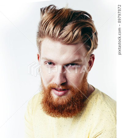 young handsome hipster ginger bearded guy looking brutal isolated on white background, lifestyle people concept close up young handsome hipster ginger bearded guy looking brutal isolated on white background, lifestyle people concept close up 89797872