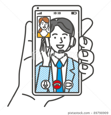Illustration of a male operator and a woman making a videophone call 89798909
