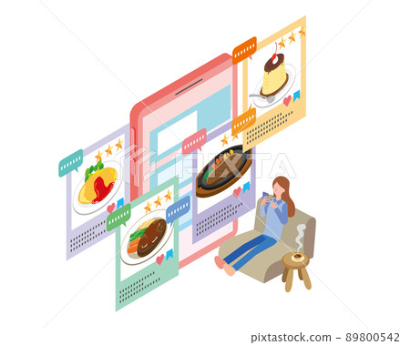Woman checking restaurant reviews Woman checking restaurant reviews 89800542