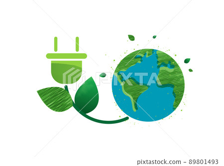 Plug leaf, energy saving symbol icon with earth. eco friendly concept for company logo. Eco world, green leaf on white background. vector design 89801493