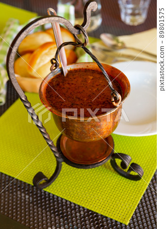 Slovenian Bograc in copper cauldron 89801575