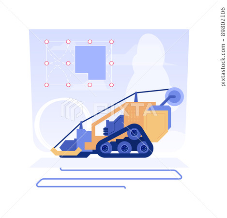 Pulling pipes isolated concept vector illustration. Contractors pull pipes using vibratory plow, irrigation system installation process, exterior works maintenance service vector concept. 89802106