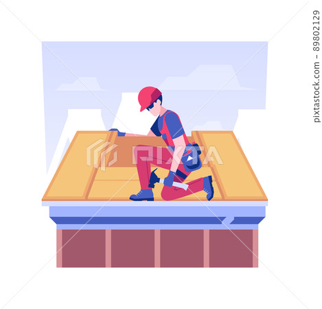 Roof sheathing isolated concept vector illustration. Professional builders sheathing a roof with OSB, residential area construction, private house building process, make a cover vector concept. Roof sheathing isolated concept vector illustration. Professional builders sheathing a roof with OSB, residential area construction, private house building process, make a cover vector concept. 89802129
