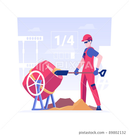 Mortar preparation isolated concept vector illustration. Mason with spade making a cement mortar, brickwork and block work, construction worker, private house building process vector concept. 89802132
