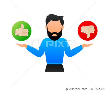 Flat, outline. Face symbol. Flat illustration with red yes no man. 89802395