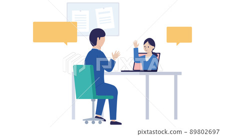 Illustration material of Japanese office worker having a web conference 89802697