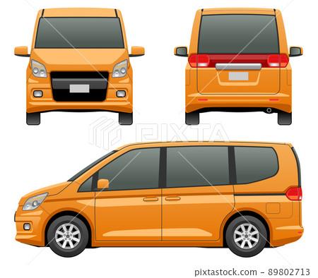 Illustration of a car seen from three directions (M minivan) Illustration of a car seen from three directions (M minivan) 89802713