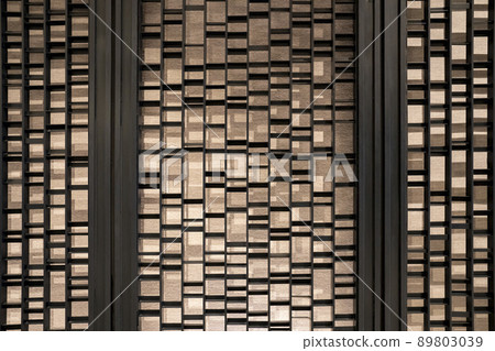 Random battens steel and pole are set in front of hotel wallpaper for backdrop and background. 89803039