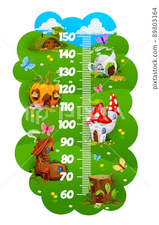 Kids height chart ruler with cartoon village of gnome or elf houses, vector growth measure meter. Baby height meter or child tall scale, fairy homes of gnome elves in mushroom, teapot or tree stump Kids height chart ruler with cartoon village of gnome or elf houses, vector growth measure meter. Baby height meter or child tall scale, fairy homes of gnome elves in mushroom, teapot or tree stump 89803164