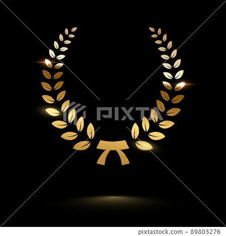 Golden shiny laurel wreath isolated on black background. Vector design element. 89803276