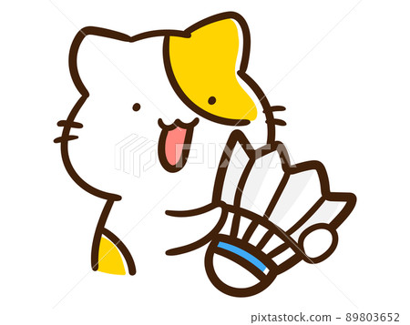 Handwritten style illustration of a cute cat character with badminton wings 89803652