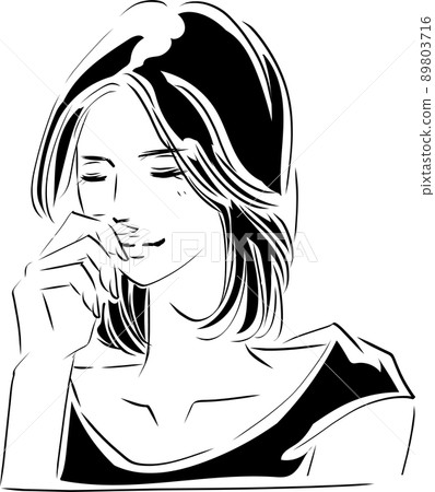 A line art of a woman who is praised and shy A line art of a woman who is praised and shy 89803716
