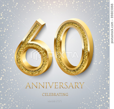 60th Anniversary Celebrating golden text and confetti on light blue background. Vector celebration 60 anniversary event template. 60th Anniversary Celebrating golden text and confetti on light blue background. Vector celebration 60 anniversary event template. 89803866