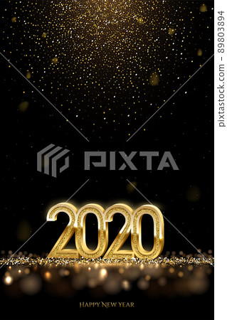 2020 New Year luxury design concept. Vector golden 2020 New Year vertical template with falling golden snow. 2020 New Year luxury design concept. Vector golden 2020 New Year vertical template with falling golden snow. 89803894
