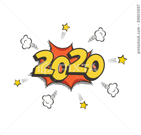 2020 New Year comic book style postcard or greeting card element. Vector 2020 New Year retro design. 89803897