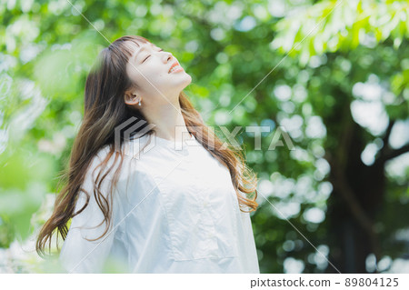 清新綠白襯衫裙女 89804125