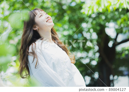 Fresh green white shirt dress woman 89804127