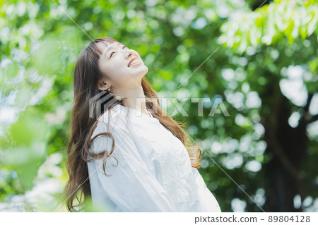 清新綠白襯衫裙女 89804128