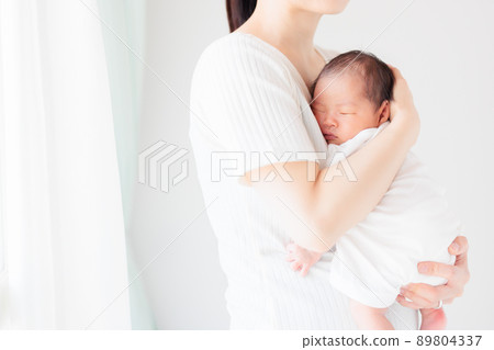 Hold a newborn baby, hold it vertically, copy space Hold a newborn baby, hold it vertically, copy space 89804337