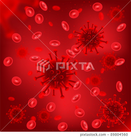 Viruses in blood red background. Vector medicine illustration. Viruses in blood red background. Vector medicine illustration. 89804560