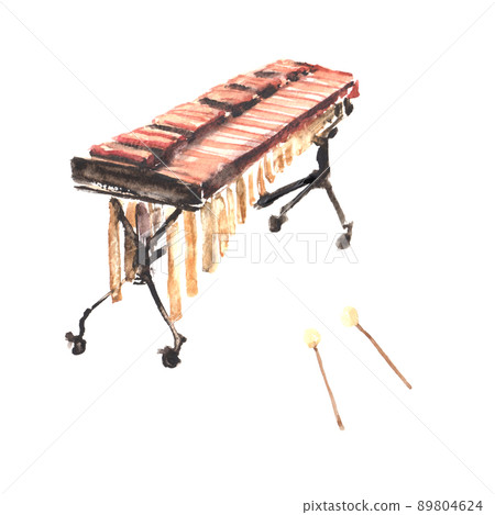 Illustration of a xylophone drawn in watercolor 89804624