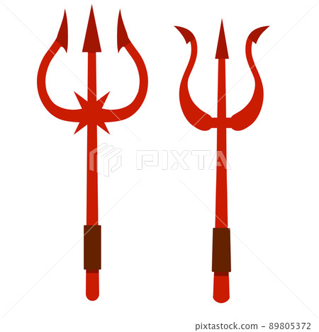 Devil's Trident. Hell fork. Cartoon flat illustration. Set of Halloween 89805372