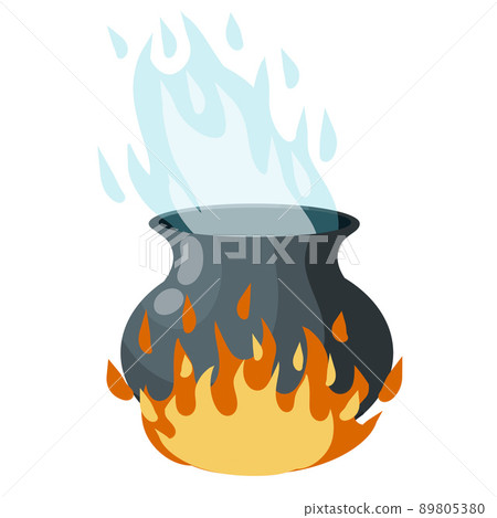 Cauldron on fire. Boiling potion. 89805380
