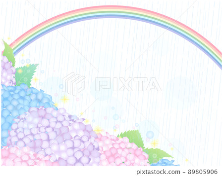 繡球花背景⑬（七彩、彩虹、白底、雨） 89805906