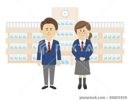 學校建築和學生的插圖圖像 89805939