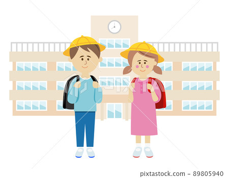 Illustration image of school building and elementary school students 89805940