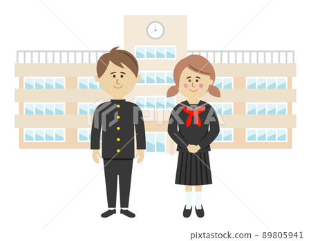 學校建築和學生的插圖圖像 89805941