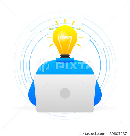 Idea laptop in flat style on light background. Creative concept idea design 89805987