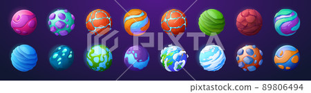 Game icons of fantasy planets and asteroids Game icons of fantasy planets and asteroids 89806494