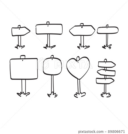 set of wood signs illustration vector hand drawn isolated on white background line art. 89806671