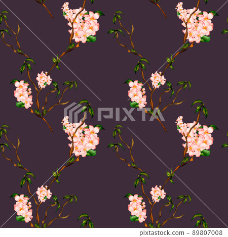 Blossom cherry tree seamless pattern watercolor on dark Blossom cherry tree seamless pattern watercolor on dark 89807008