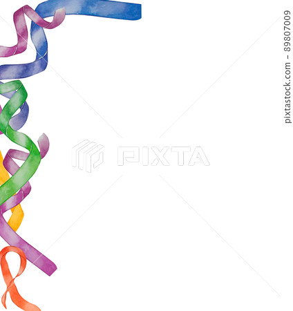Multicolored ribbons frame watercolor illustration on white background Multicolored ribbons frame watercolor illustration on white background 89807009