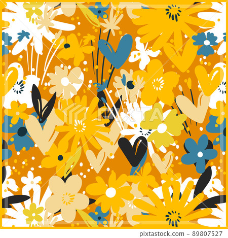 Print for kerchief, bandana, scarf, handkerchief, shawl, neck scarf. Squared pattern with ornament for fabric, textile, silk products. Paisley vector with abstract flowers. Floral folk tracery 89807527