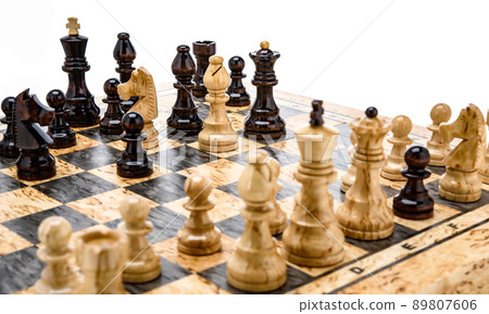 Beige Brown Wooden chess different pieces figures 89807606