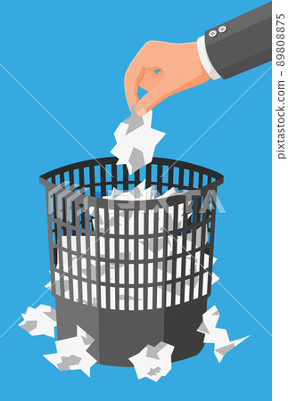 Trash Can with Crumpled Paper Inside and Around. Trash Can with Crumpled Paper Inside and Around. 89808875