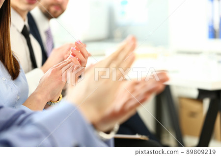 People clapping hands on business meeting, support speaker with applause 89809219