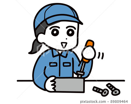 一位身穿工作服、戴著帽子的年輕女子正在做組裝工作 89809464