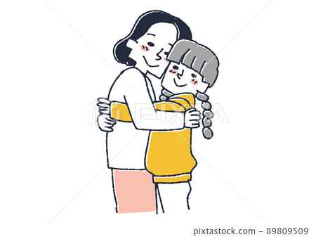 母親擁抱女兒 可笑的手寫人物矢量，暖線畫 89809509