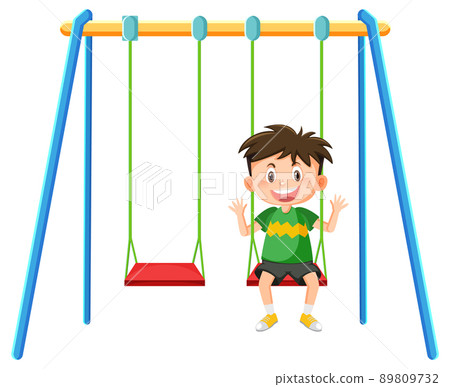 Kid on swing set playground on white background Kid on swing set playground on white background 89809732