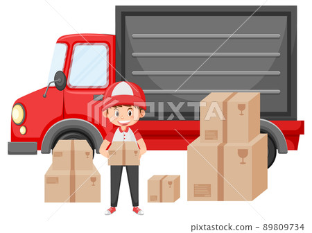 Delivery man holding boxes on white background 89809734