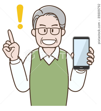 Illustration of a senior man explaining with a smartphone Illustration of a senior man explaining with a smartphone 89809792