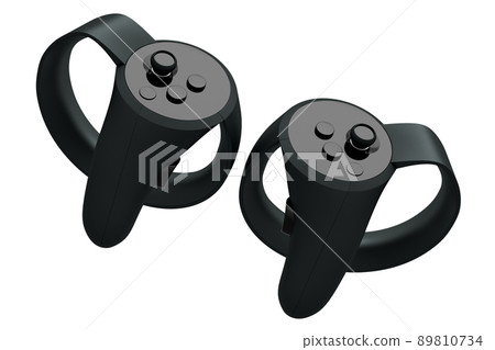 Virtual reality black controllers for online and cloud gaming on white background. 3D rendering of device for augmented reality or VR 89810734