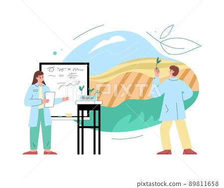 Agronomy abstract concept with scientists doing research, flat vector illustration isolated on white background. Agronomy abstract concept with scientists doing research, flat vector illustration isolated on white background. 89811658