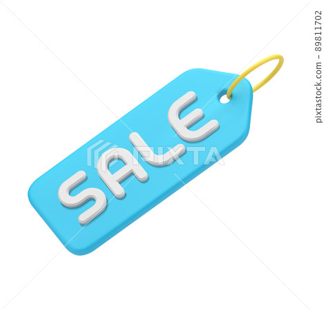 Blue price off sale tag rope diagonal placed shopping seasonal discount realistic 3d icon vector 89811702